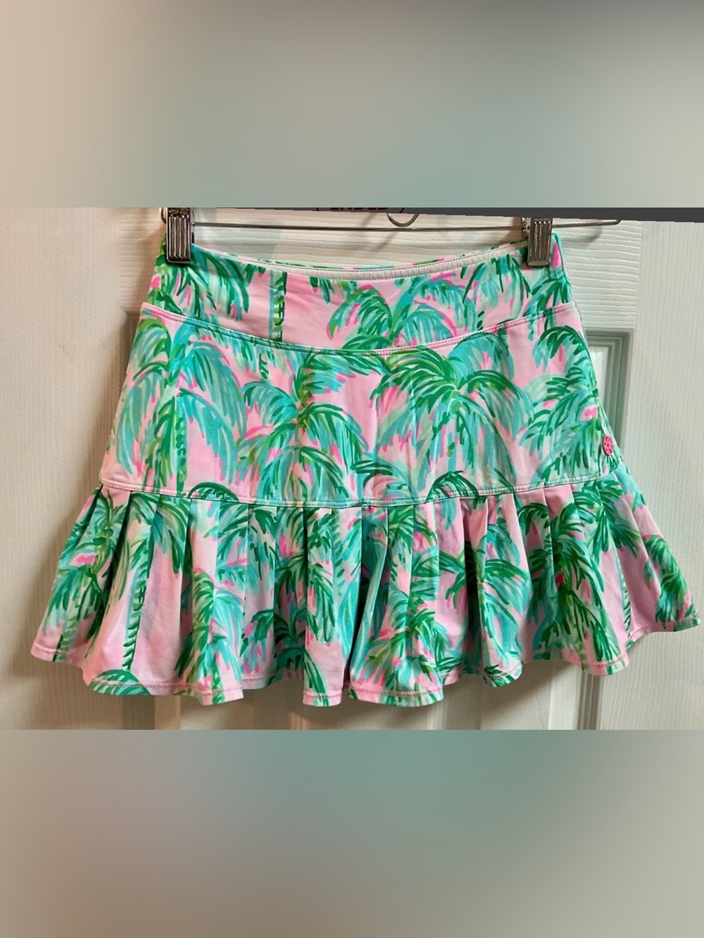 Lilly Pulitzer Pink Tropical Palm Print Ruffle Skirt xxs